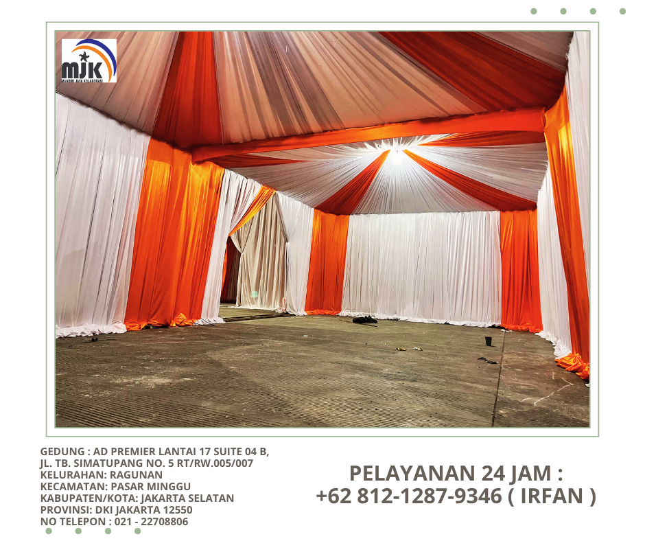 Rental Tenda Konvensional,Tenda Roder Dekor Kain Merah Putih Depok