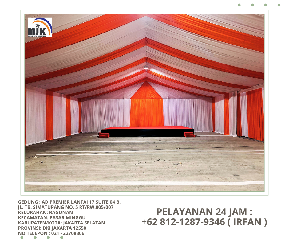 Rental Tenda Konvensional,Tenda Roder Dekor Kain Merah Putih Depok