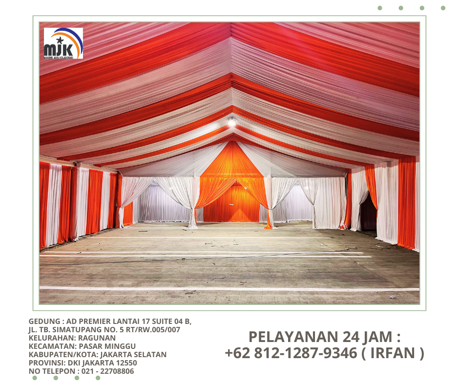 Rental Tenda Konvensional,Tenda Roder Dekor Kain Merah Putih Depok