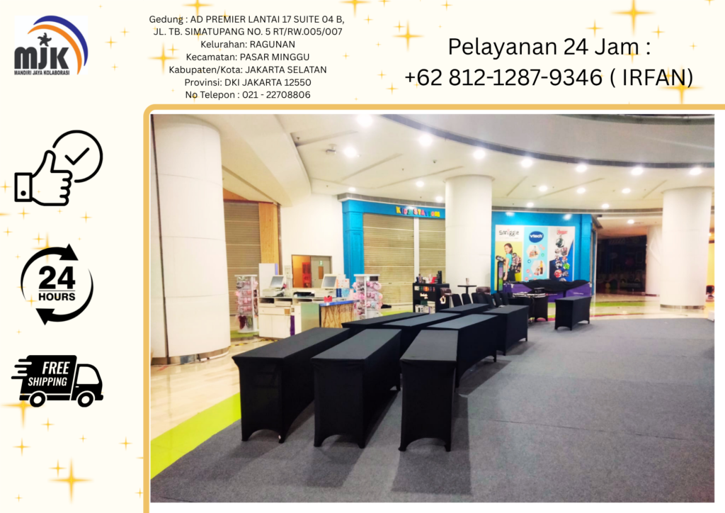 Rental Meja barstool,Meja Ibm Cover Hitam Ketat Jakarta
