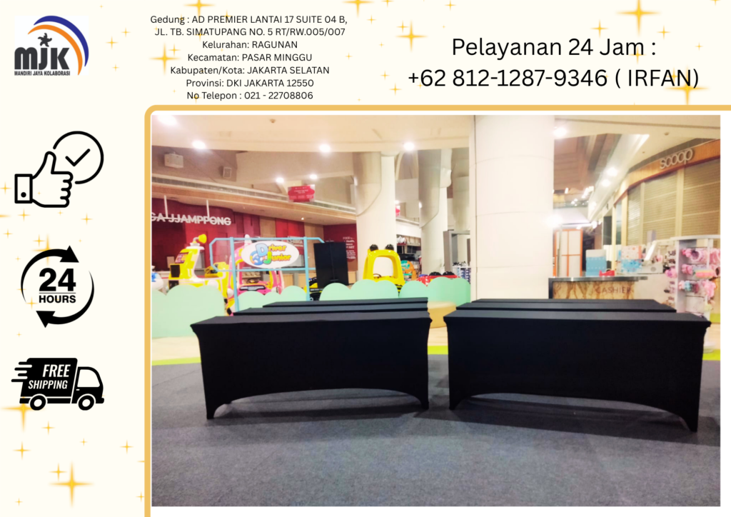 Rental Meja barstool,Meja Ibm Cover Hitam Ketat Jakarta