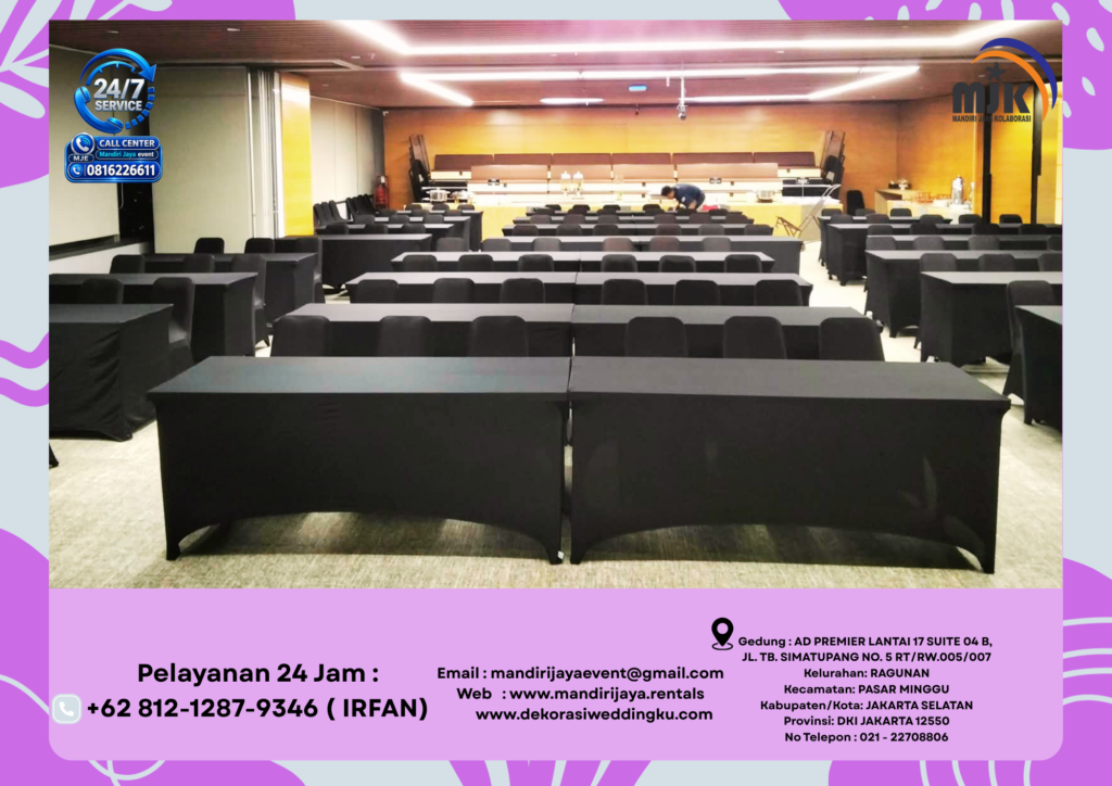 Sewa Meja IBM Ketat, Kursi Cover Hitam Jakarta 081212879346 IRFAN