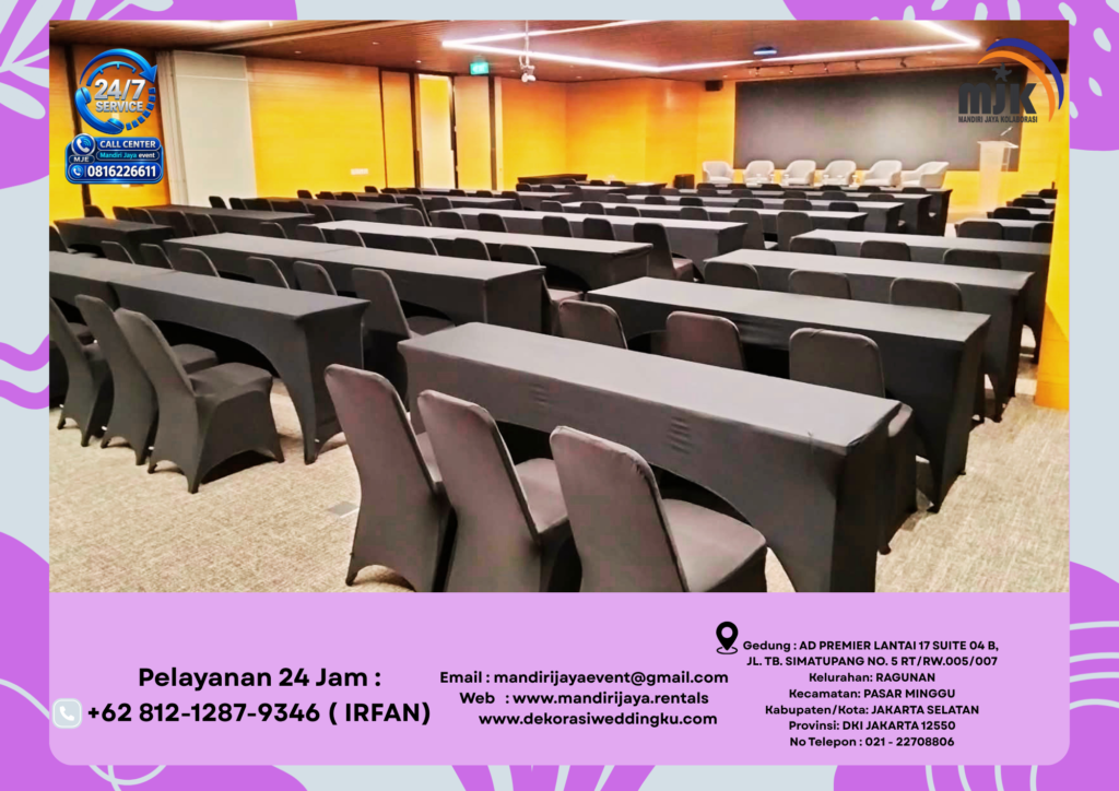 Sewa Meja IBM Ketat, Kursi Cover Hitam Jakarta 081212879346 IRFAN