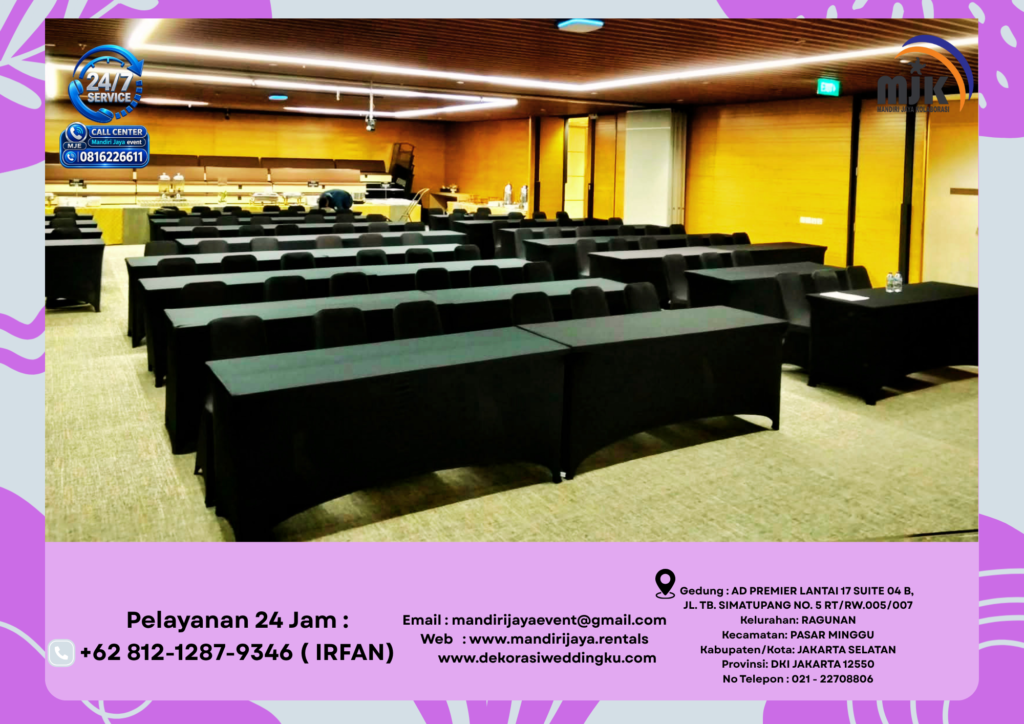 Sewa Meja IBM Ketat, Kursi Cover Hitam Jakarta 081212879346 IRFAN