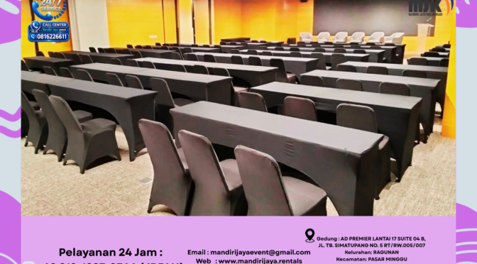 Sewa Meja IBM Ketat, Kursi Cover Hitam Jakarta 081212879346 IRFAN
