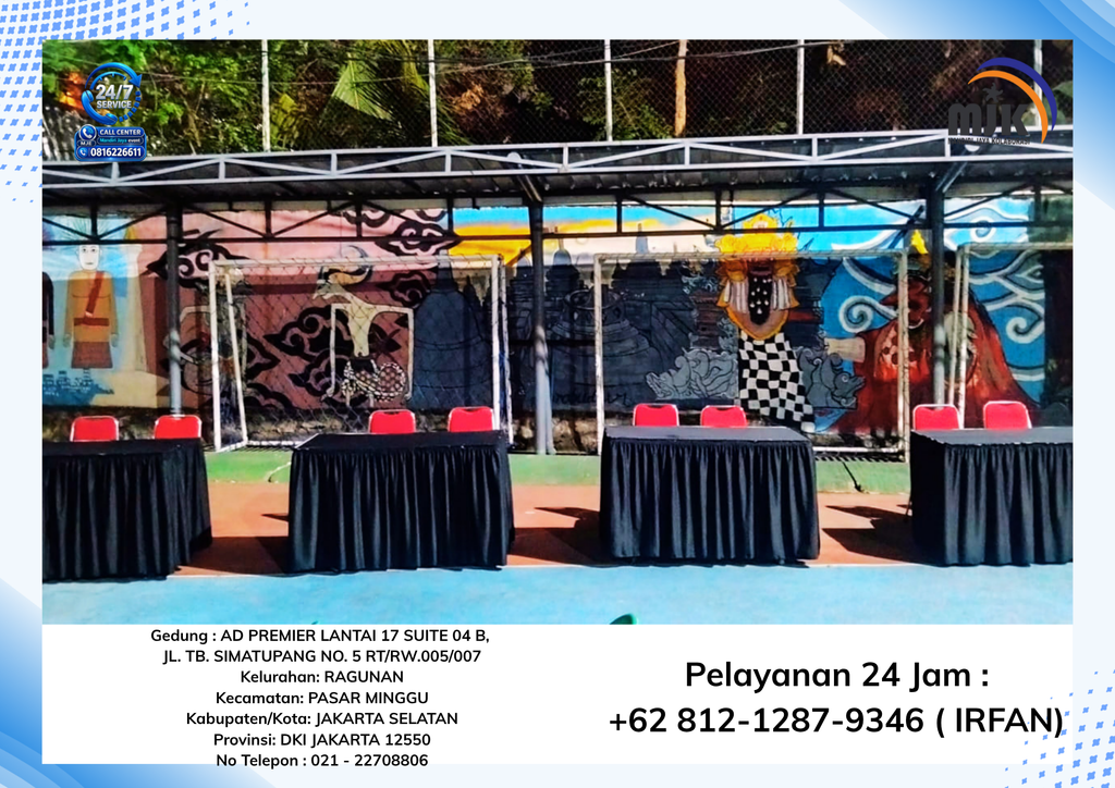 Sewa Meja Kotak Uk120x60 Taplak Hitam, Futura Polos Jakarta