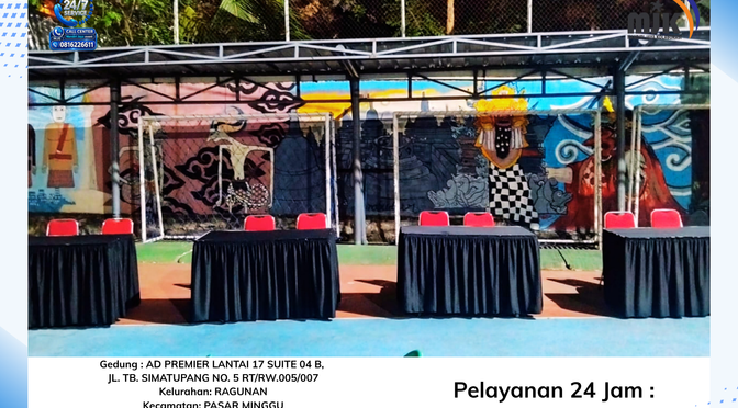 Sewa Meja Kotak Uk120x60 Taplak Hitam, Futura Polos Jakarta