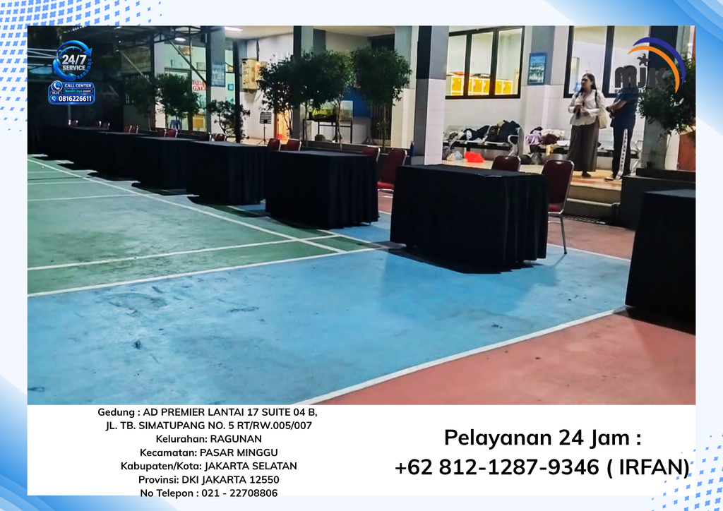 Sewa Meja Kotak Uk120x60 Taplak Hitam, Futura Polos Jakarta