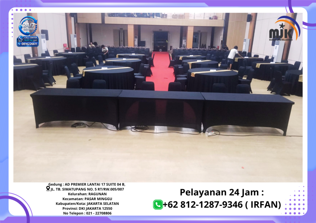 Sewa Round Table,Kursi Dan Meja IBM Cover Hitam Jakarta