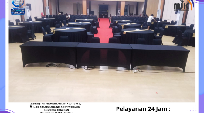 Sewa Round Table,Kursi Dan Meja IBM Cover Hitam Jakarta