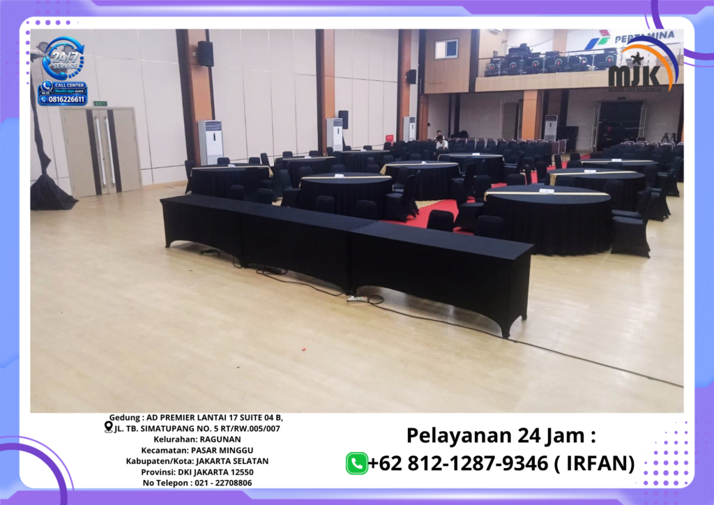 Sewa Round Table,Kursi Dan Meja IBM Cover Hitam Jakarta