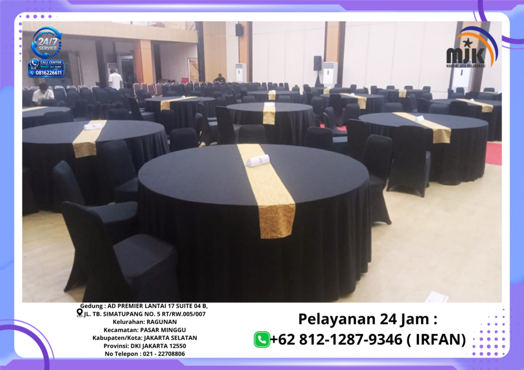 Sewa Round Table,Kursi Dan Meja IBM Cover Hitam Jakarta