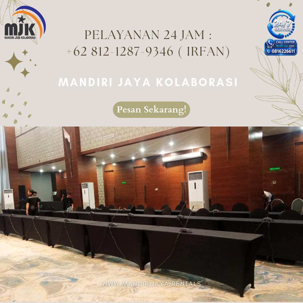 Sewa Meja Bulat,Kotak,IBM Cover Hitam Jakarta Timur 081212879346