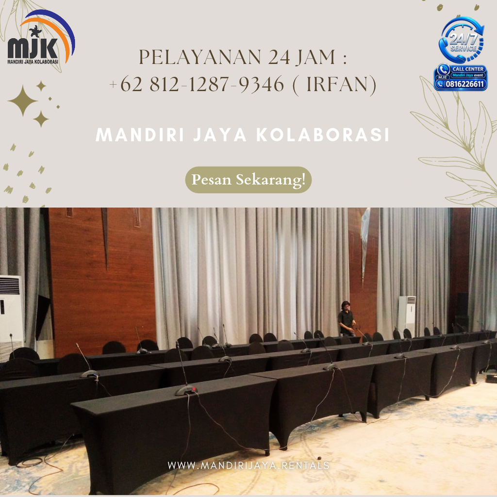 Sewa Meja Bulat,Kotak,IBM Cover Hitam Jakarta Timur 081212879346