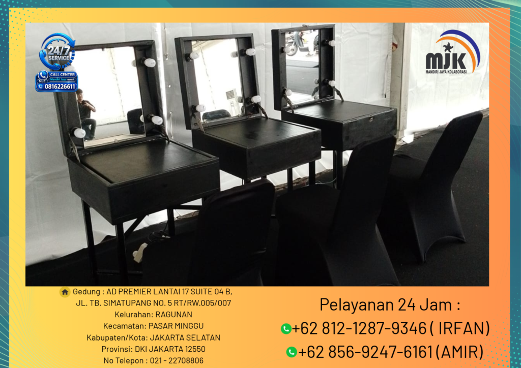 SEWA MEJA RIAS KACA HITAM PORTABLE JAKARTA 081212879346