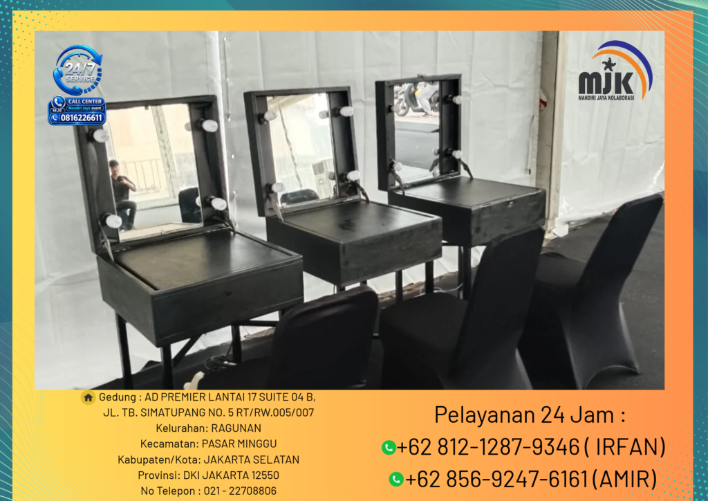 SEWA MEJA RIAS KACA HITAM PORTABLE JAKARTA 081212879346