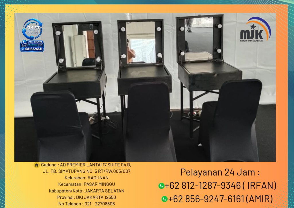 SEWA MEJA RIAS KACA HITAM PORTABLE JAKARTA 081212879346