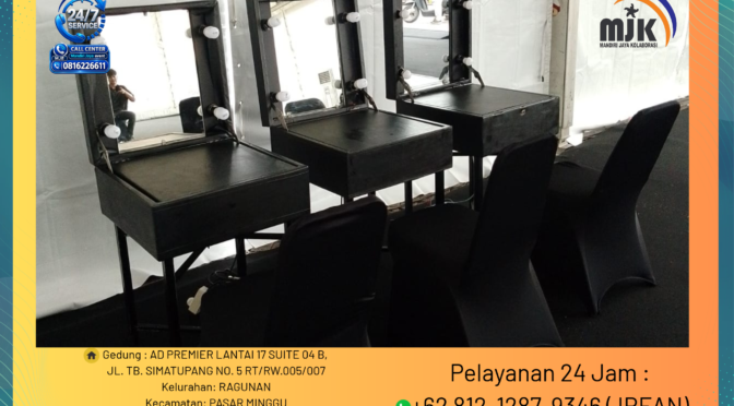 SEWA MEJA RIAS KACA HITAM PORTABLE JAKARTA 081212879346